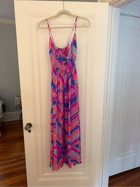 Zinke Pink and Blue Chevron Maxi Dress with Adjustable Straps